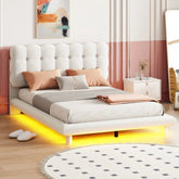 Bellemave® Velvet Platform Bed with LED, Thick & Soft Fabric and Button - tufted Design Headboard - Bellemave